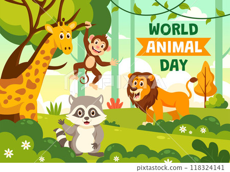 World Animal Day Vector Illustration with a Variety of Animals or Wildlife in the Natural Habitat to Forest Protection and Environmental Awareness 118324141