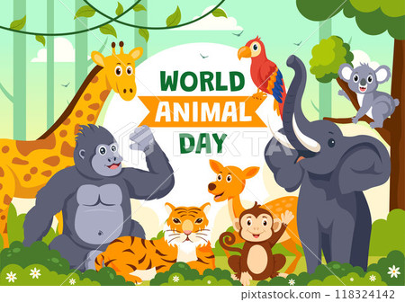 World Animal Day Vector Illustration with a Variety of Animals or Wildlife in the Natural Habitat to Forest Protection and Environmental Awareness World Animal Day Vector Illustration with a Variety of Animals or Wildlife in the Natural Habitat to Forest Protection and Environmental Awareness 118324142