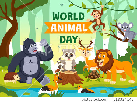 World Animal Day Vector Illustration with a Variety of Animals or Wildlife in the Natural Habitat to Forest Protection and Environmental Awareness World Animal Day Vector Illustration with a Variety of Animals or Wildlife in the Natural Habitat to Forest Protection and Environmental Awareness 118324143