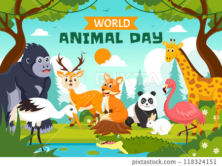 World Animal Day Vector Illustration with a Variety of Animals or Wildlife in the Natural Habitat to Forest Protection and Environmental Awareness 118324151