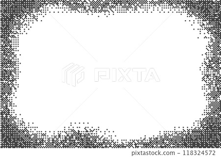 Grunge frame with grainy border. Brushed overlay texture on white background. Stipple noisy sand fade effect. Dotted spray vintage vector abstract graphic. 118324572