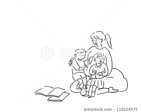 Child and mother, nursery teacher, line drawing 118324575