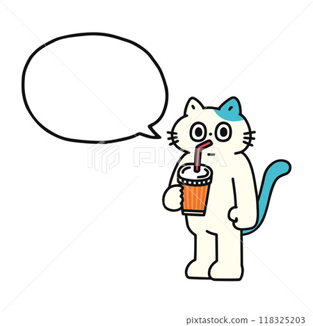 Funny cat drinking juice and speech bubble 118325203