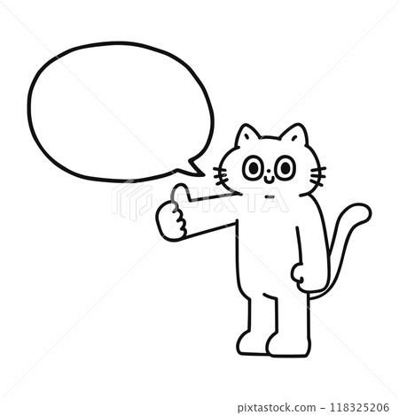 一隻滑稽的貓的線條畫給了一個好兆頭和一個語音泡沫 一隻滑稽的貓的線條畫給了一個好兆頭和一個語音泡沫 118325206