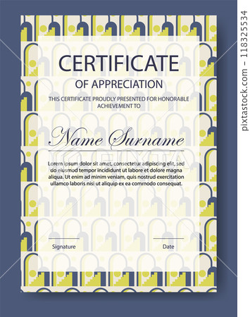 Certificate of appreciation template. Modern diploma with abstract geometric elements Certificate of appreciation template. Modern diploma with abstract geometric elements 118325534