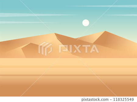 Orange desert landscape gradient dunes illustration. Travel to Egypt flat style cartoon 118325549