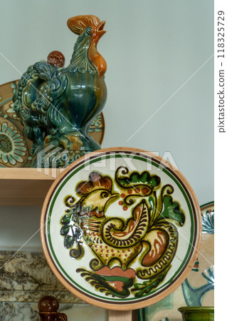 Clay rooster. Ukrainian ceramics. Bird figurine. Clay rooster. Ukrainian ceramics. Bird figurine. 118325729