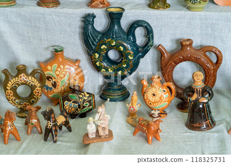 Ukrainian dishes. Wine bottle. Kumanets Kalach - a decanter with a hole in the middle. Clay ceramics. Old decor. 118325731