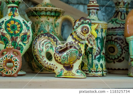 Clay rooster. Ukrainian glazed ceramics. Bird figurine 118325734