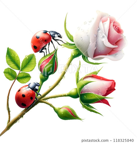 roses with ladybugs - Stock Illustration [118325840] - PIXTA