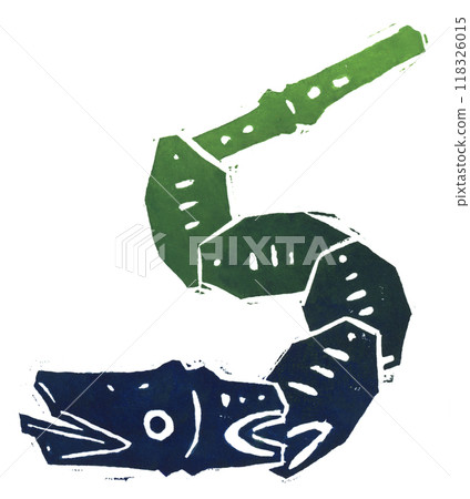 Woodblock print: Bamboo snake Woodblock print: Bamboo snake 118326015