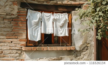 Laundry in Mediterranean. Generative AI 118326134