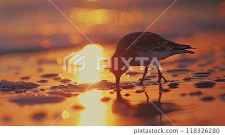 Sunset bird feeding. Generative AI 118326280