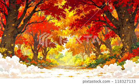 Mountain path of autumn leaves Mountain path of autumn leaves 118327133