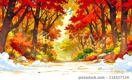 Mountain path of autumn leaves Mountain path of autumn leaves 118327134