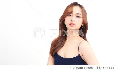 Beautiful young asian woman with clean fresh skin on white background, Face care, Facial treatment, Cosmetology, beauty and spa, Asian women portrait. 118327455