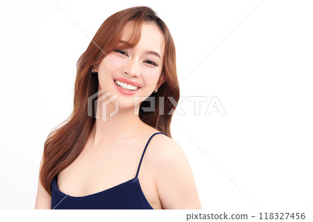 Beautiful young asian woman with clean fresh skin on white background, Face care, Facial treatment, Cosmetology, beauty and spa, Asian women portrait. Beautiful young asian woman with clean fresh skin on white background, Face care, Facial treatment, Cosmetology, beauty and spa, Asian women portrait. 118327456