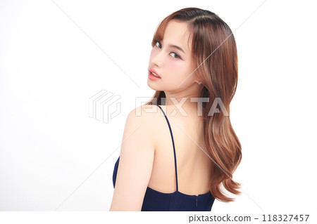Beautiful young asian woman with clean fresh skin on white background, Face care, Facial treatment, Cosmetology, beauty and spa, Asian women portrait. 118327457