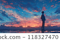 Beautiful sunset sky, city and young man 118327470