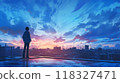 A beautiful morning sky, a city and a young man 118327471