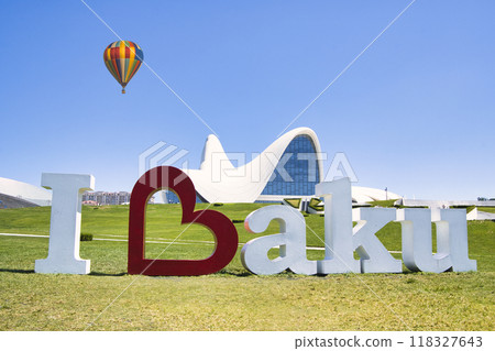 Balloons floating above the Heydar Aliyev Center Balloons floating above the Heydar Aliyev Center 118327643