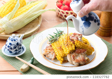 Teriyaki corn and chicken (corn dish) Teriyaki corn and chicken (corn dish) 118327782
