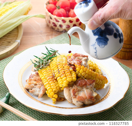 Teriyaki corn and chicken (corn dish) Teriyaki corn and chicken (corn dish) 118327785