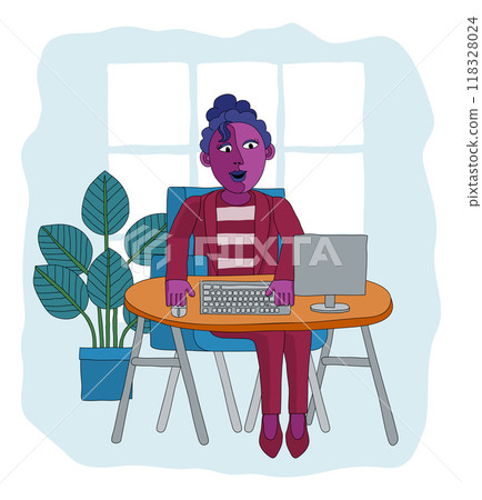 Woman Working Behind Desk Computer Workstation 118328024