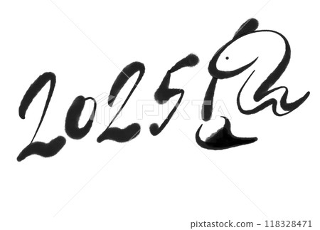 2025 New Year's card with a snake writing numbers with a brush, Reiwa 7, monochrome 2025 New Year's card with a snake writing numbers with a brush, Reiwa 7, monochrome 118328471