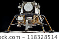 Nasa's Appolo mission lunar lander is standing on the surface of the moon. Scientific research moon lander. Lunar lander operating on the surface of the earth's natural satellite. Spidey. 118328514