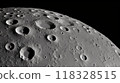 Beautiful shot of the moon. The surface of the moon closeup. Detailed shot of the craters of the moon. Lunar and astrophotography. Lunar surface shot from an artificial satellite. 118328515