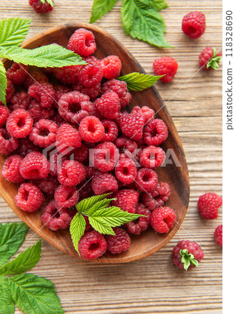 Fresh organic ripe raspberry 118328690