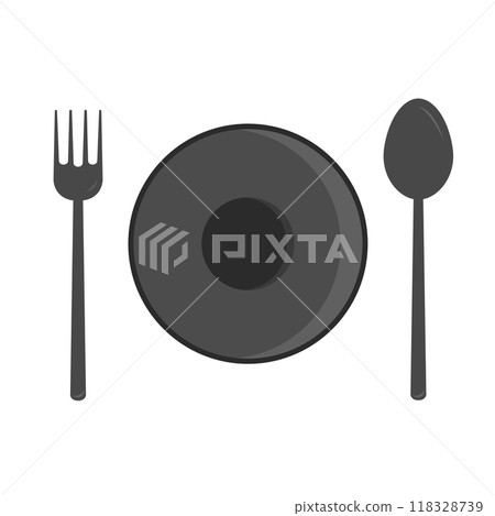 Spoon, Fork and Plate vector on white background 118328739