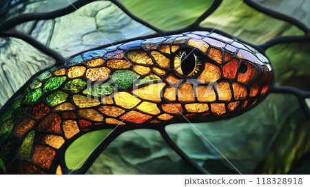 彩色玻璃蛇年背景AI影像 118328918