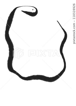 Brush-written snake frame New Year's card material 2025 monochrome 118328926