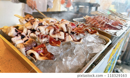 Seafood skewers from a seafood market that I ate on my trip Seafood skewers from a seafood market that I ate on my trip 118329163