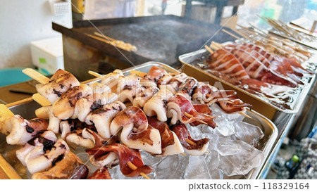 Seafood skewers from a seafood market that I ate on my trip Seafood skewers from a seafood market that I ate on my trip 118329164