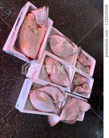 Flounder at the seafood market 118329166