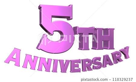3DCG text "5th Anniversary" in purple, pink 3DCG text "5th Anniversary" in purple, pink 118329237