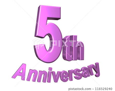 3DCG text "5th Anniversary" in purple, pink 3DCG text "5th Anniversary" in purple, pink 118329240