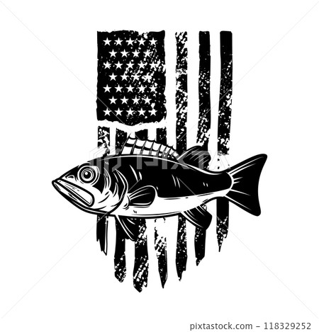 Redfish on american flag background. Design element for emblem, sign, badge, logo. Vector illustration Redfish on american flag background. Design element for emblem, sign, badge, logo. Vector illustration 118329252