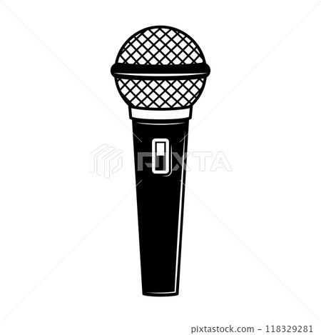 Vintage microphone. Design element for emblem, sign, badge, logo. Vector illustratio Vintage microphone. Design element for emblem, sign, badge, logo. Vector illustratio 118329281