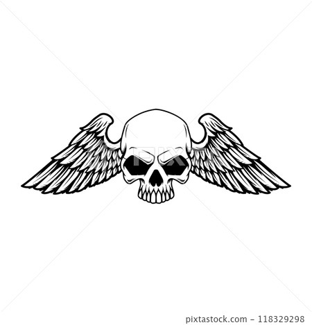 Winged skull . Design element for emblem, sign, badge, logo. Vector illustration 118329298