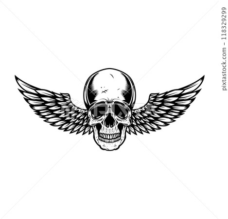 Winged skull . Design element for emblem, sign, badge, logo. Vector illustration Winged skull . Design element for emblem, sign, badge, logo. Vector illustration 118329299