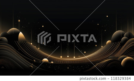 Abstract golden linear graphics on the black background. 118329384