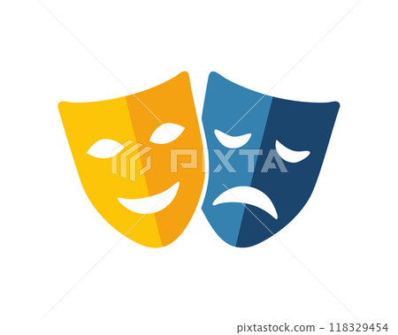 Comedy and Tragedy Masks. Masquerade Mask, Comic and Tragic Vector Icon for Theater or Carnival. 118329454