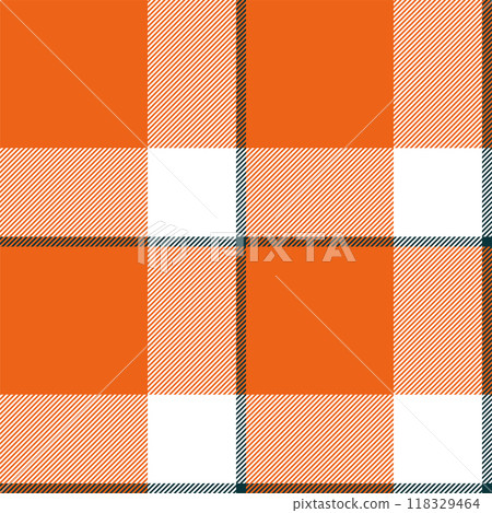 Plaid seamless pattern in orange. Check fabric texture. Vector textile print. 118329464