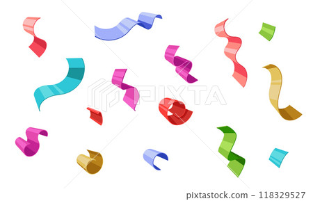 Faling confetti for festival background, birthday party invitation, carnival celebrate, glamour concert. Shiny colourful flying particle. Magic mosaic effect, romantic ceremony vibrant ornament. 118329527