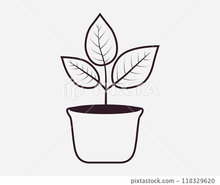 Plant in pot vector icon for home decoration. Houseplant black and white line illustration. Plant in pot vector icon for home decoration. Houseplant black and white line illustration. 118329620