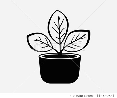 Plant in pot vector icon for home decoration. Houseplant black and white line illustration. 118329621